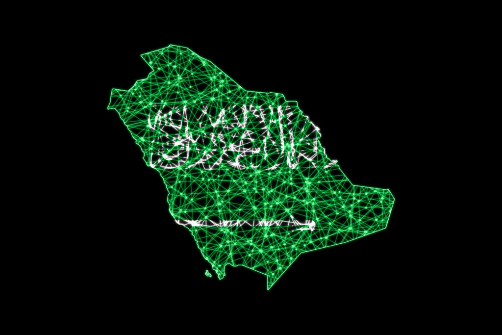 saudi arabia map in green digital lines